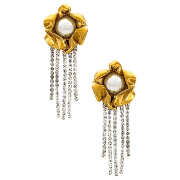 Sterling King Titania Fringe Earrings in Gold & Pearl Womens Crystal Drop Dangle - Picture 1 of 12